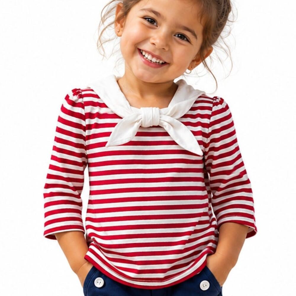 Janie & Jack Striped Sailor Top Girls Size 2T Red White Casual Nautical Knit